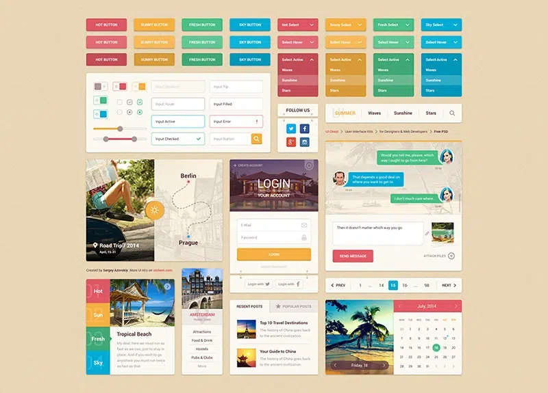 Яркое лето UI Kit Бесплатно PSD