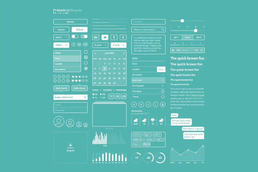 Mobile UI Kit Blueprint PSD gratuito