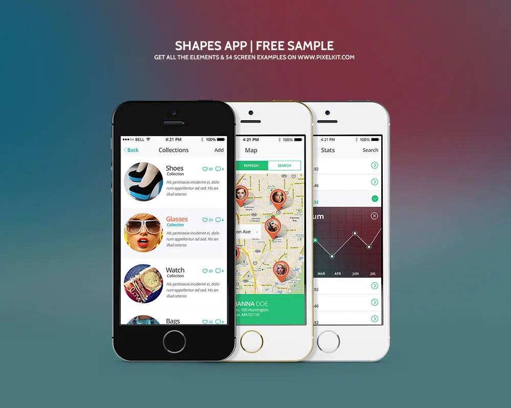 Shapes Mobile UI Kit ฟรี PSD