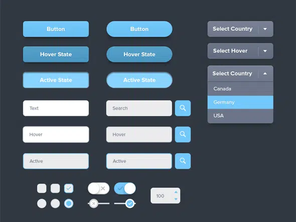 زر وشكل UI Kit مجاني PSD