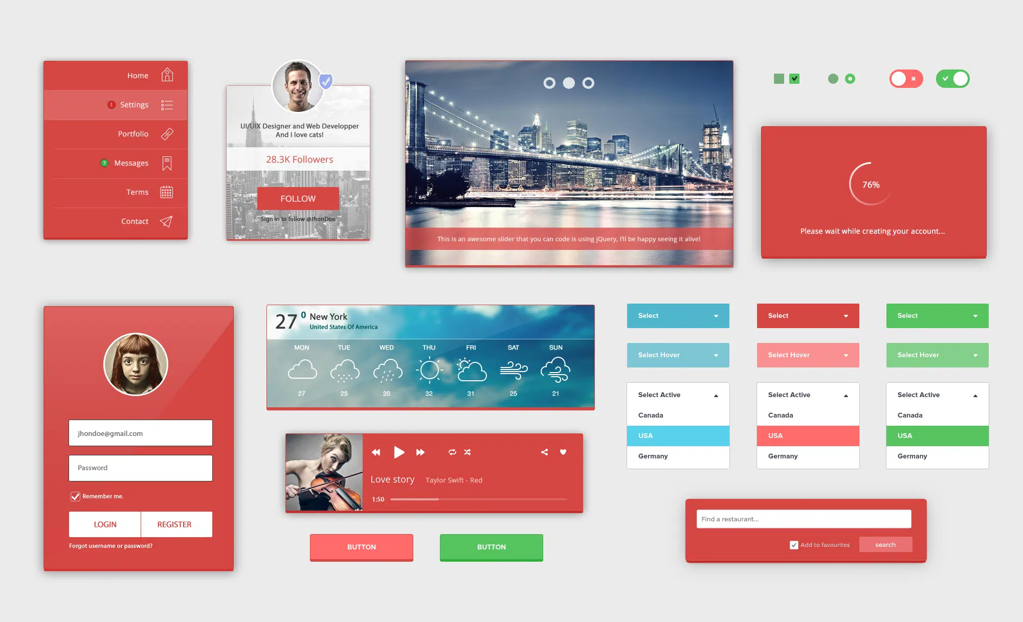 RedLight Complete UI Kit Бесплатно PSD