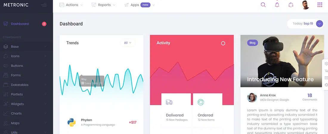 لوحة القيادة Metronic