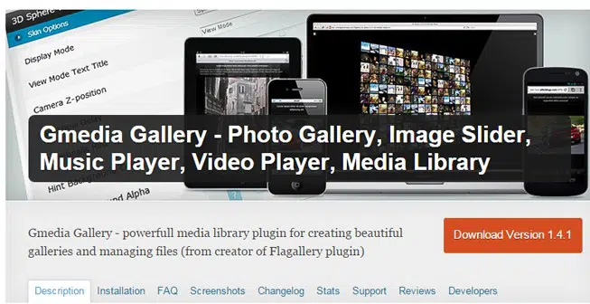 Gmedia Gallery - คลังภาพ, ตัวเลื่อนรูปภาพ, เครื่องเล่นเพลง, เครื่องเล่นวิดีโอ, คลังสื่อ