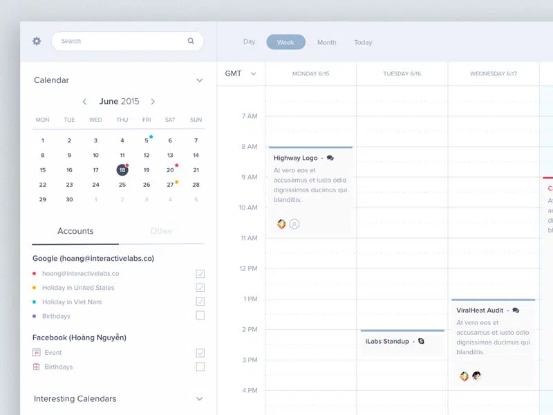 Recurso de esboço da interface do usuário do aplicativo de calendário da área de trabalho