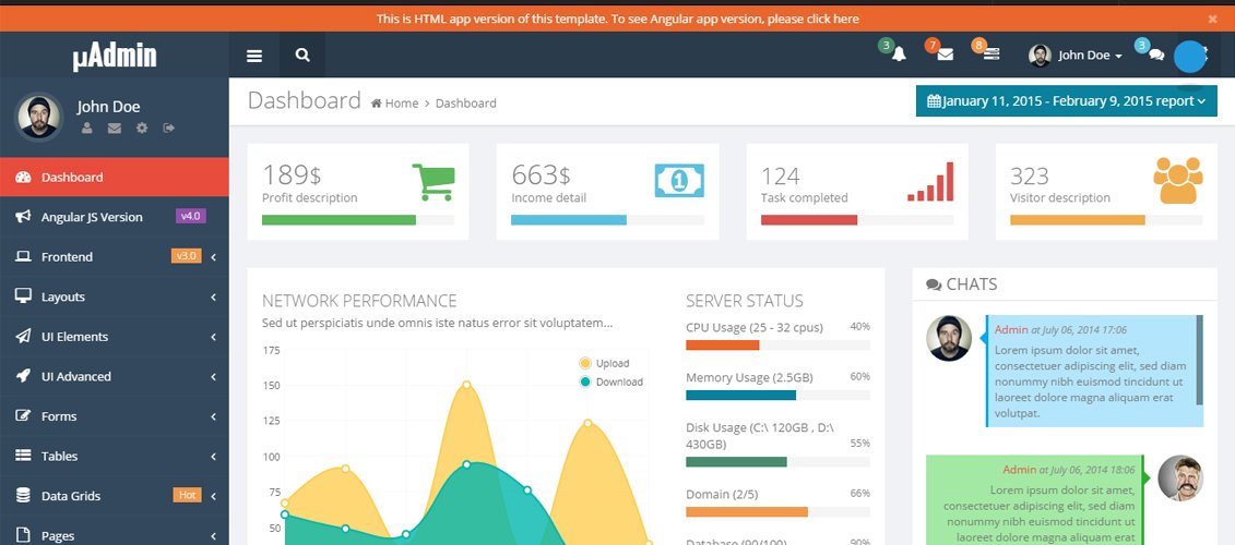 mAdmin - ผู้ดูแลระบบ AngularJS หลายสไตล์ + ส่วนหน้า