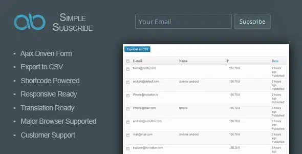 AB Simplu Subscribe WordPress Plugin