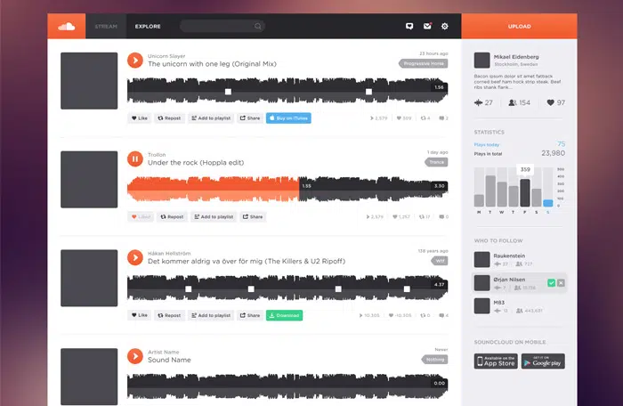 Soundcloud 소셜 네트워크 디자인