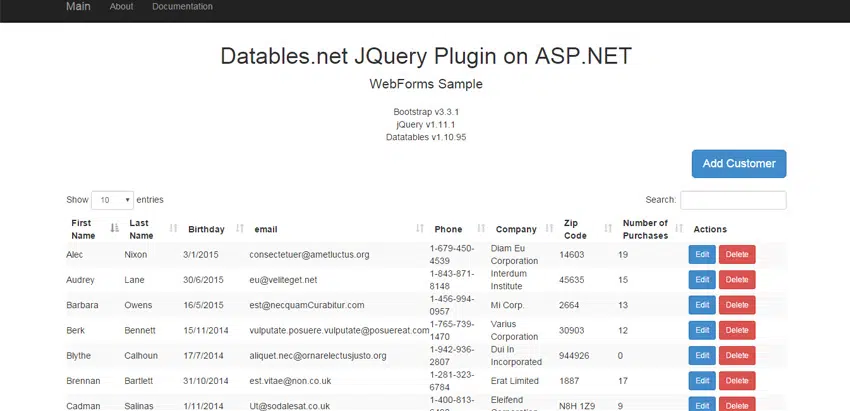 ASP-NET Datatables 서버 측 통합