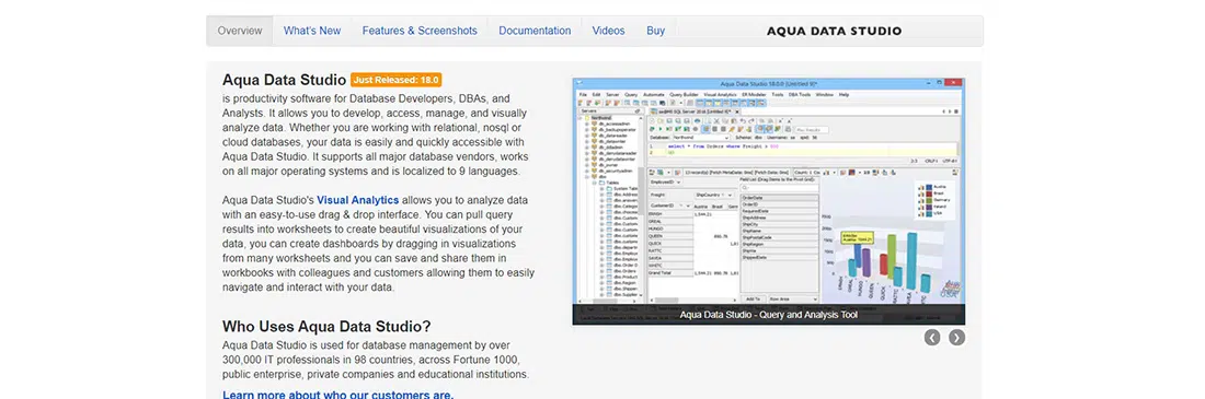 Aqua Data Studio _ 데이터를 개발, 액세스, 관리 및 시각적으로 분석하는 도구