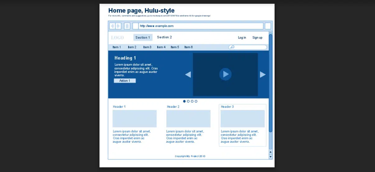 Wireframe Première page Google Drawings Skechsheets and Templates