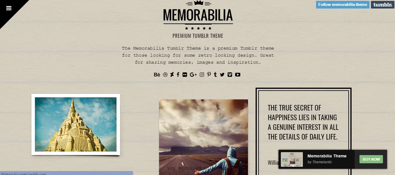 Templat situs web blog Tema Tumblr Memorabilia