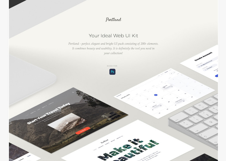 Modèle de site Web Photoshop pour le kit d'interface utilisateur de Portland