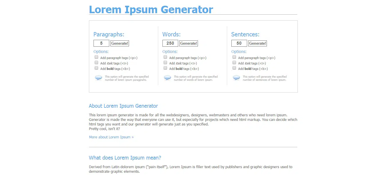 LoremIpsumGeneratorの無料UXツール