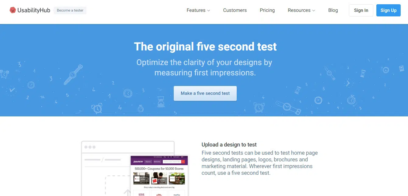 Cinq secondes de test des outils UX gratuits d'UsabilityHub