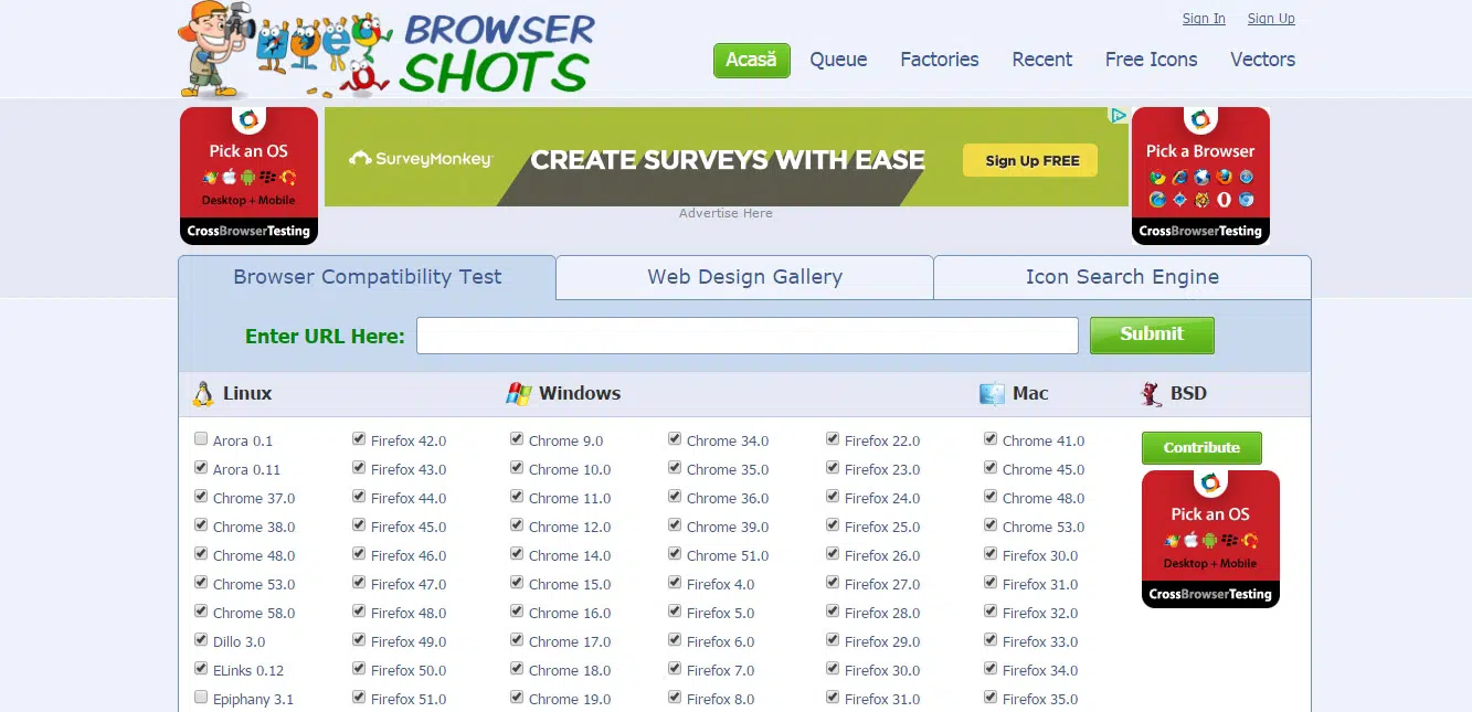 Browsershots - ตรวจสอบความเข้ากันได้ของเบราว์เซอร์