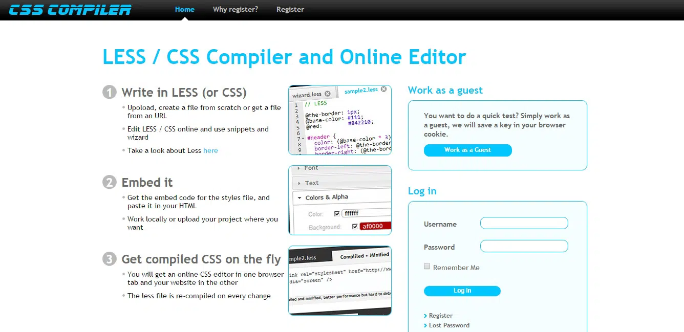 LESS / CSS compilator și editor online