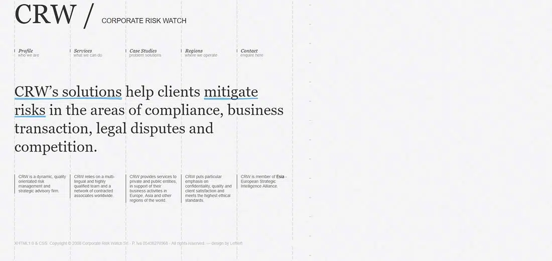 CRW Corporate Risk Watch Typography 웹사이트