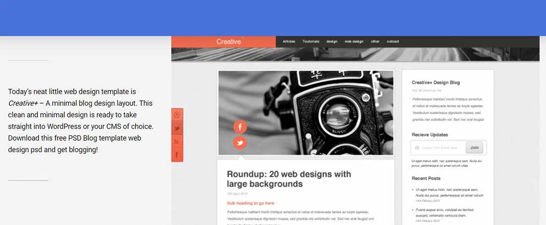 無料のPSDブログテンプレートのウェブデザイン