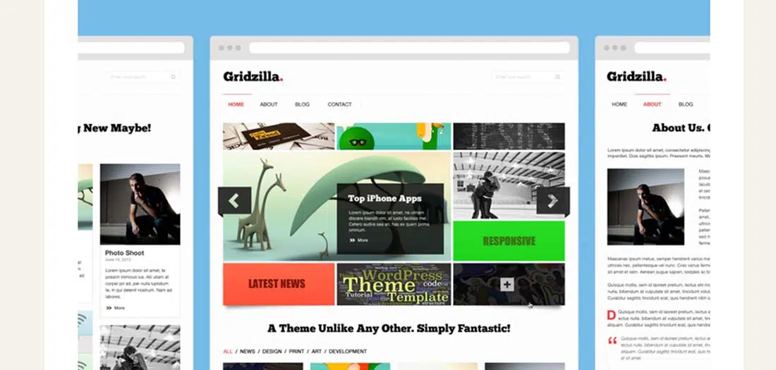 Plantillas gratuitas de Photoshop para sitios web de Gridzilla PSD Theme