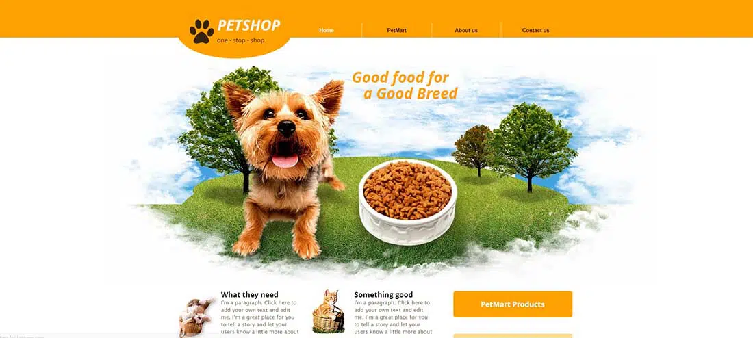 Wix - Template de site de fournitures pour animaux de compagnie