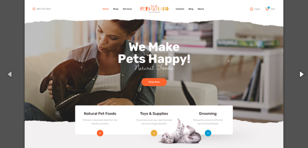 Pets Land | ร้านขายสัตว์เลี้ยง & ธีม WordPress สัตวแพทย์