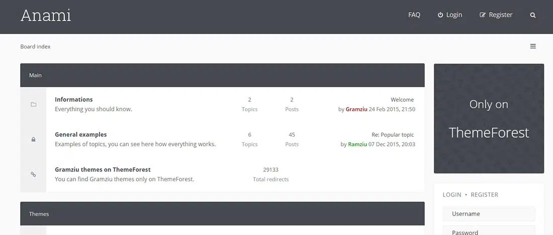 Anami - 반응형 phpBB3 포럼 테마 미리보기 - ThemeForest