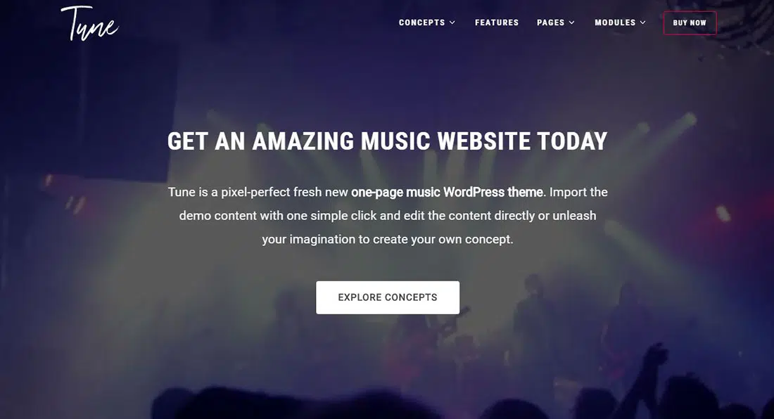 Tune — jednostronicowy motyw muzyczny WordPress