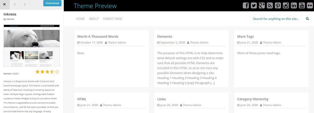 Inkness Free Bootstrap WordPress Theme