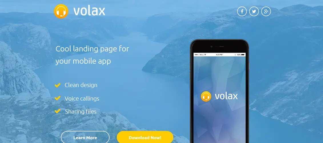 Volax - Página de destino do aplicativo móvel Instapage