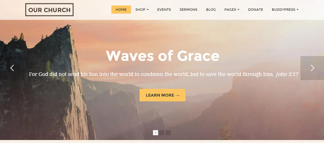 Nosso tema WordPress multiuso responsivo da igreja