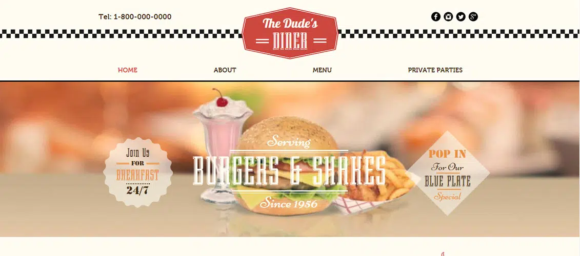 Tutto il modello di sito Web di American Diner