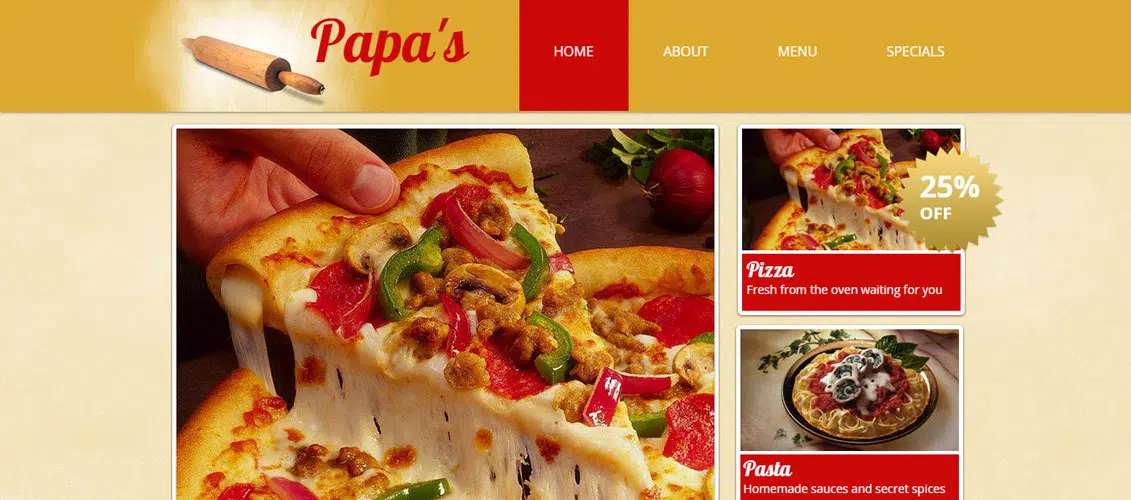 Modello di sito web per pizzeria