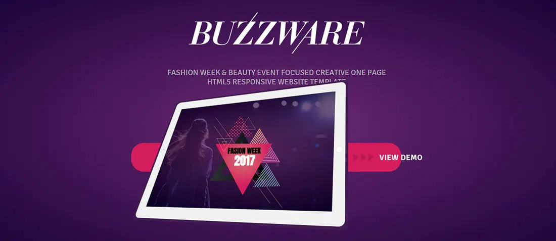 Buzzware - Semana de la moda y eventos de belleza Vista previa de plantilla de sitio web adaptable HTML5