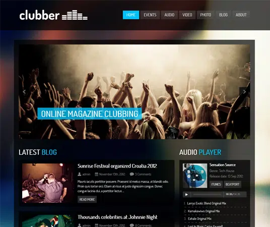 เทมเพลตเว็บไซต์การผลิต Clubber Events