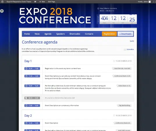 Plantillas web para sitios web de producción de eventos Expo18