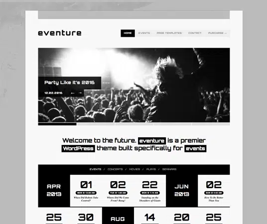 Plantillas web para sitios web de producción de eventos Eventure