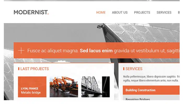 Tema WordPress de engenheiro de arquitetura modernista