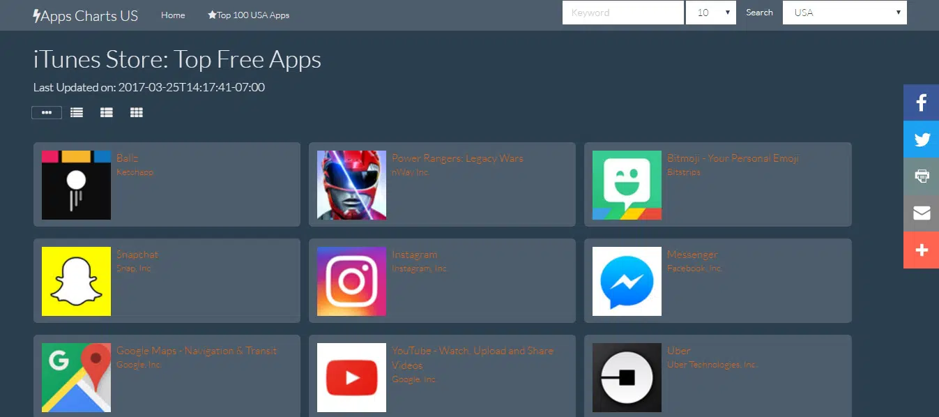 Grafici delle app Motore di ricerca di iTunes