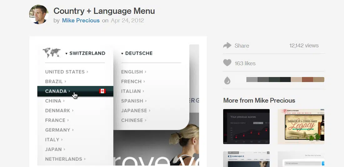 Menu Country + Language Mike Precious - Dribbble