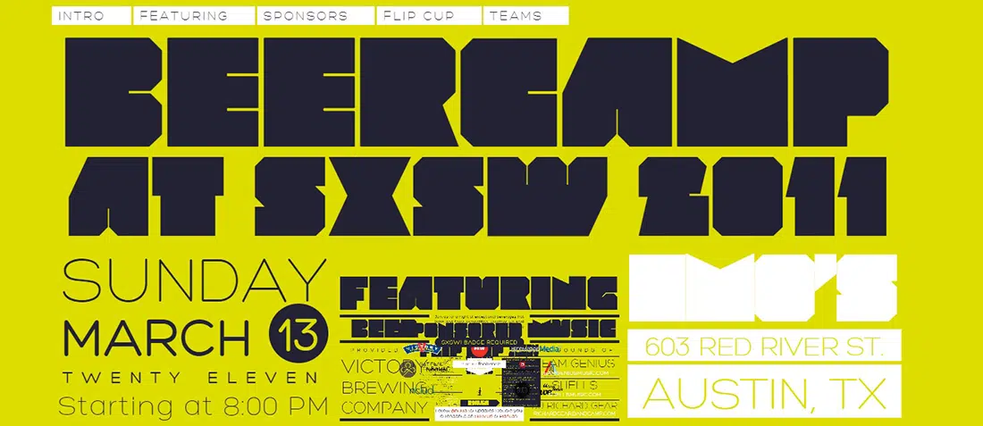 SXSW 2011 黄色网站设计的 BeerCamp