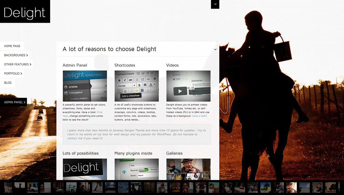 Delight ธีมผลงาน WordPress แบบเต็มหน้าจอ