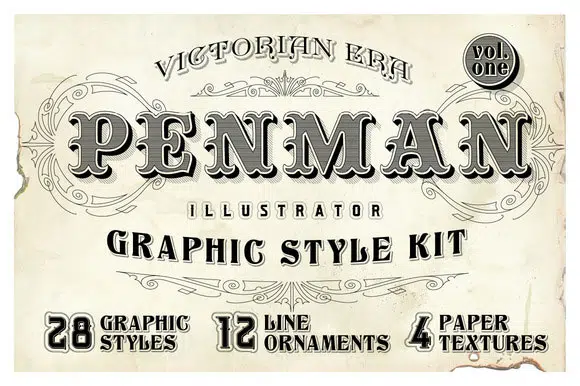 15 Kit Gaya Grafis Penman Vintage