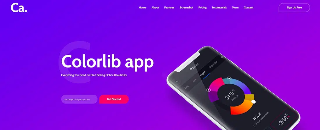 Ca App Landing Website Template معاينة قالب موقع ويب بسيط