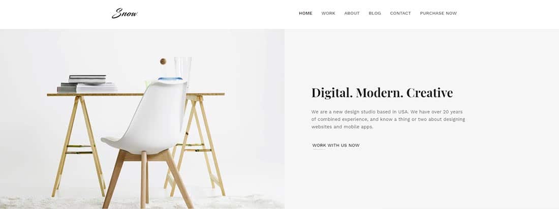 Home 1 – Snow Simple Theme für einfache und schnelle Websites