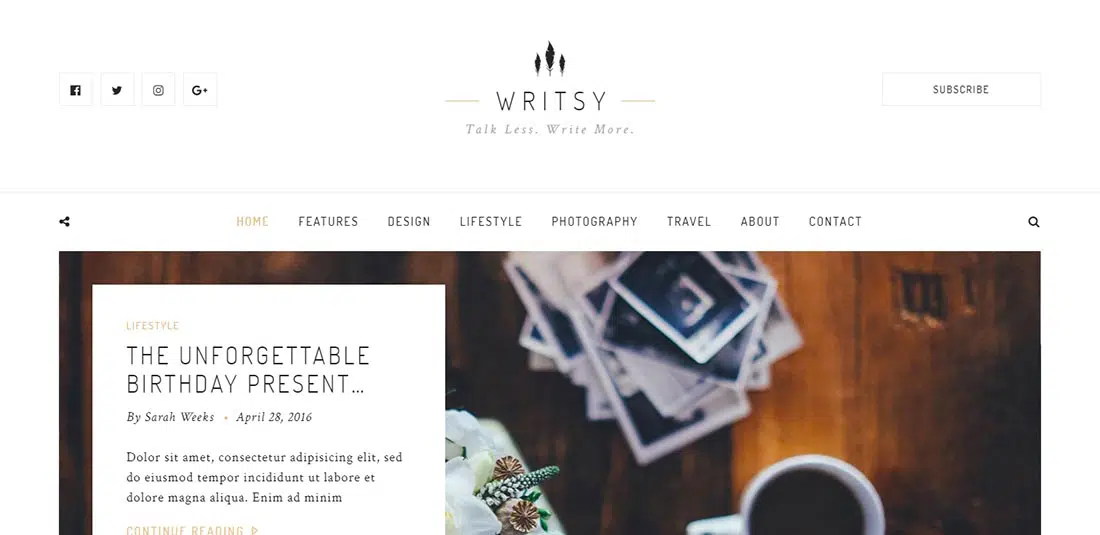 Writsy - Un tema WordPress vintage pulito e sbiadito