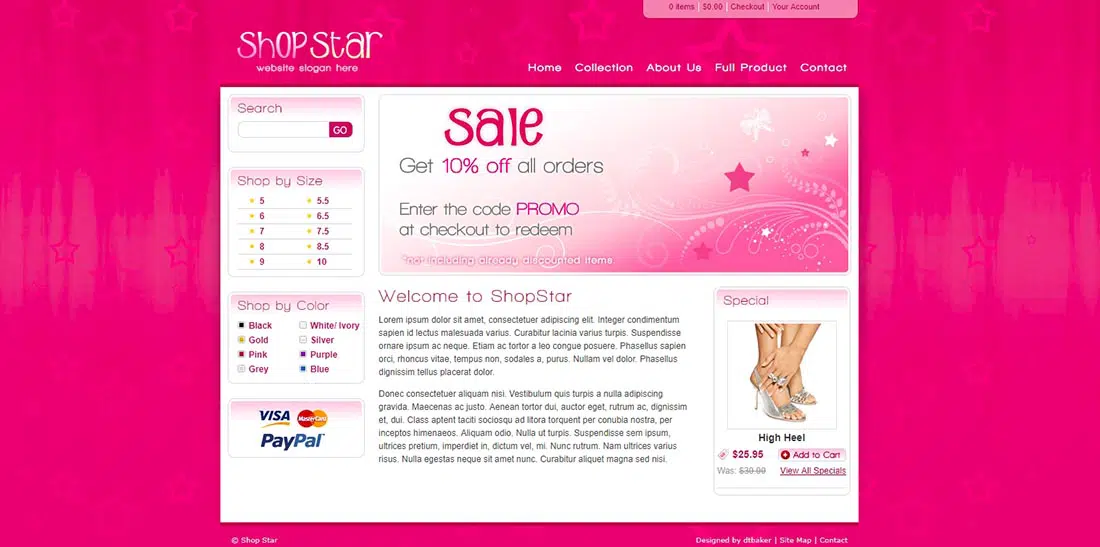 Shop Star - Szablon strony internetowej koszyka zakupów w 2 kolorach HTML i PHP