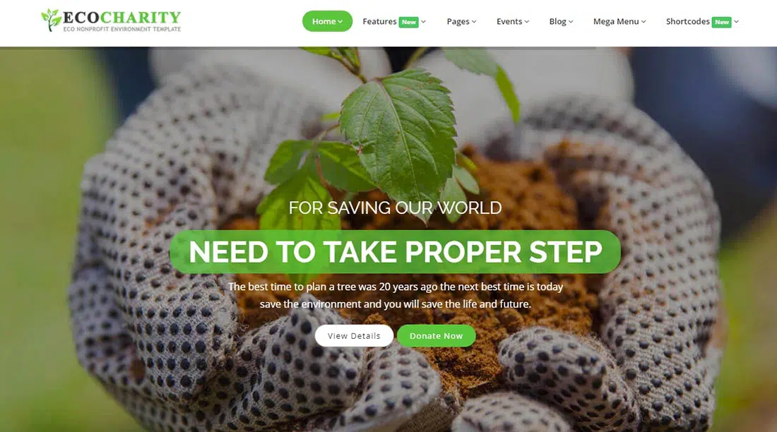 Modello di sito Web senza scopo di lucro di Ecocharity