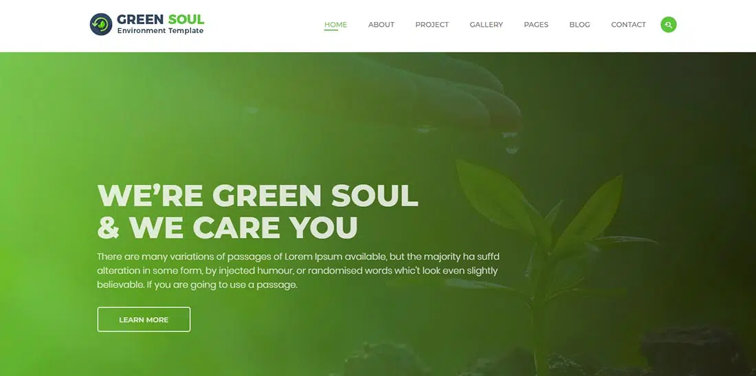 Modelo de site sem fins lucrativos Green Soul