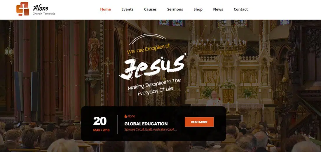 Tema WordPress sem fins lucrativos Igreja Sozinha