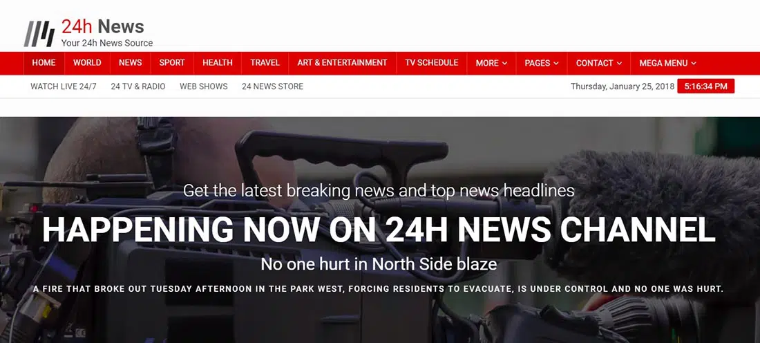 24h News - Diffusez une chaîne de télévision et un modèle de nouvelles